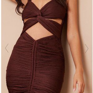 Pretty Little Thing Textured Twist Front Cut Out Ruched Bodycon Dress